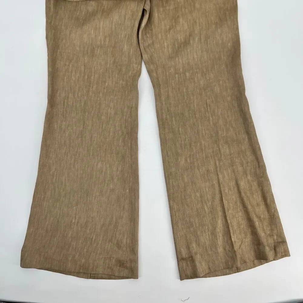 INC International Watermill Linen Silk Trouser Pants Womens 12 Petite Brown Wide - Picture 6 of 12